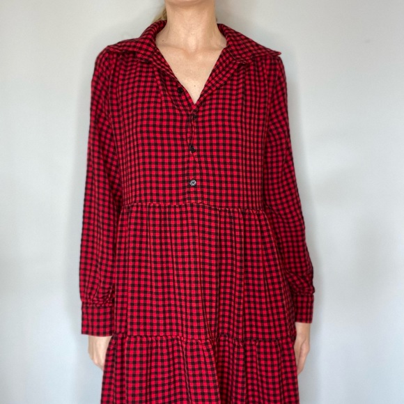 Euromoda Womens XS Red and black plaid - tiered dress - Picture 2 of 5